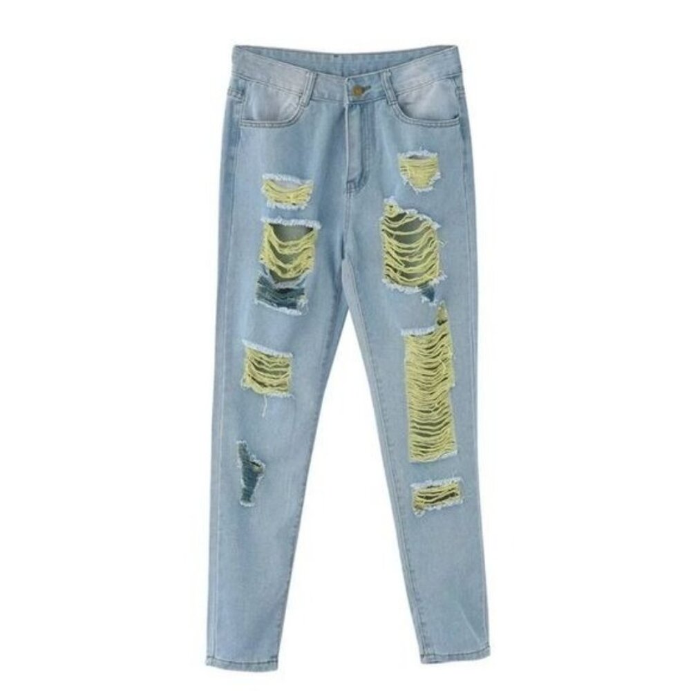 Distressed Ripped Denim Jeans For Women 2XL